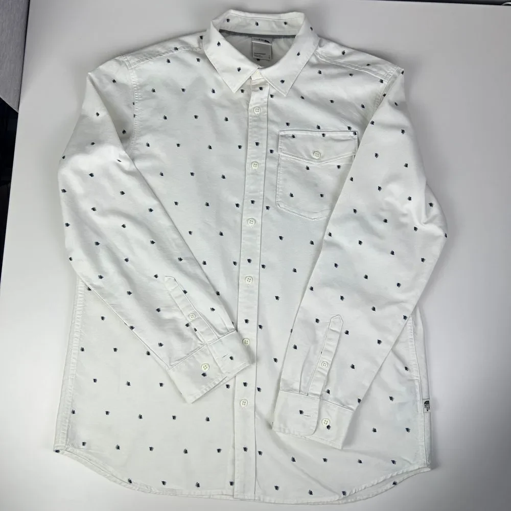 The North Face Men's White Tree‎ Print Cotton Long Sleeve Button-Up Shirt Large